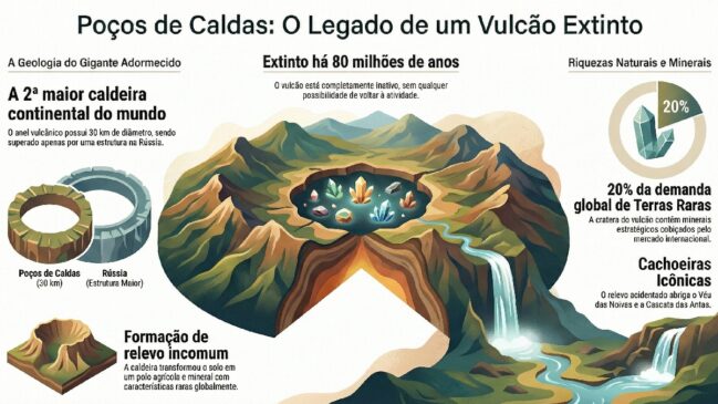 Paisagem de Poços de Caldas é marcada por montanhas verdes e cachoeiras exuberantes que encantam milhões de turistas anualmente