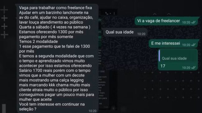 Mensagem enviada para a adolescente de 17 anos em Ribeirão Preto