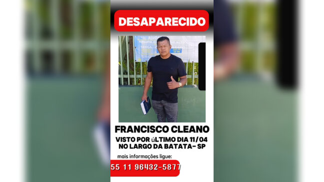 Familiares procuram por Francisco Cleano, de 51 anos, desaparecido após um almoço na zona oeste de São Paulo