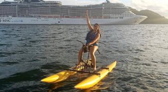 Experiência inusitada em Santos permite pedalar literalmente no mar