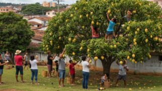 Moradores e visitantes costumam colher mangas diretamente dos pés durante a safra da fruta