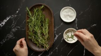 A combinação de alecrim com sal aparece em receitas caseiras, mas deve ser usada com cuidado em superfícies sensíveis