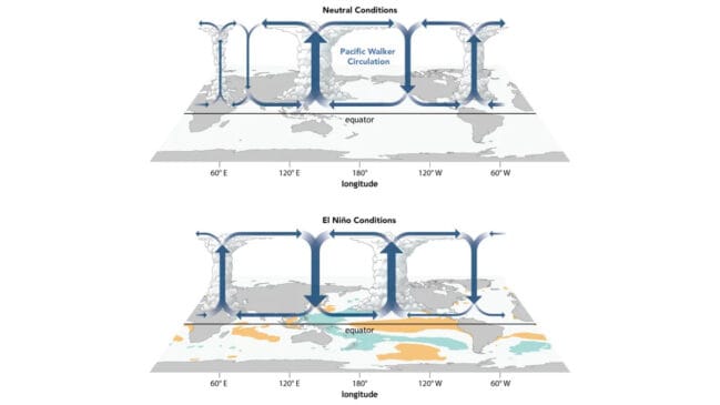 O meteorologista explica que a classificação do fenômeno é baseada na temperatura da superfície do Oceano Pacífico Equatorial - Divulgação/Noaa