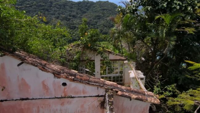 Imóvel de alto padrão, que um dia ostentou uma das vistas mais cobiçadas do Oceano Atlântico, encontra-se atualmente em ruínas e completamente tomado pela vegetação