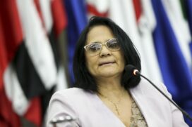 A ministra da Mulher, Família e Direitos Humanos, Damares Alves, em evento do Dia da Mulher
