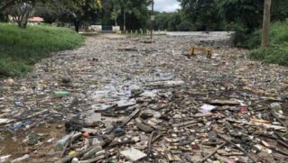 Essa foi a terceira vez este ano que o lixo trazido pelo rio da Região Metropolitana de São Paulo se acumula em ruas da cidade