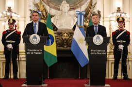 O presidente Jair Bolsonaro e o presidente da Argentina, Mauricio Macri, nesta quinta-feira