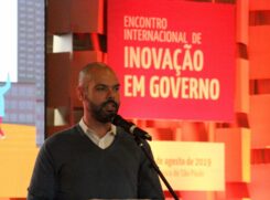 Bruno Covas durante o Encontro Internacional de Inovação e Governo; doação europeia será recebida ao longo de 4 anos
