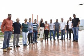 Gracinha, prefeita da cidade, durante entrega da revitalização da Ponte Estaiada, na Barra Velha, na manhã da última segunda