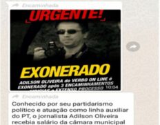Secretário de Serviços Urbanos de Embu das Artes, Celso Vasconcelos dos Santos divulgando a exoneração pelo WhatsApp