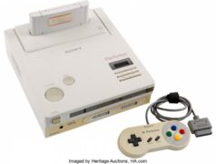 O protótipo raro do console possui espaço para cartuchos no topo e um drive para CD-ROM na parte da frente