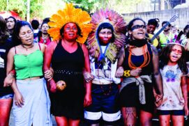 Indígenas da etnia Guarani Mbya protestaram contra o cumprimento de reintegração de posse