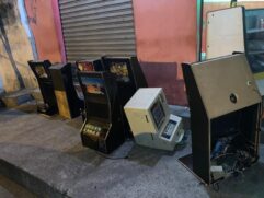 No bar do suspeito preso a Guarda Civil Municipal apreendeu várias máquinas caça-níquel; pássaros silvestres também foram apreendidos