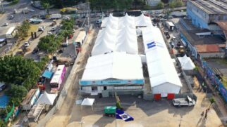 Vista aérea do Centro de Combate ao Coronavírus de Guarulhos; cidade faz apenas 3 testes para cada grupo de mil habitantes