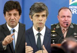 Da esquerda para a direita, os ex-ministros Luiz Henrique Mandetta, Nelson Teich e Eduardo Pazuello