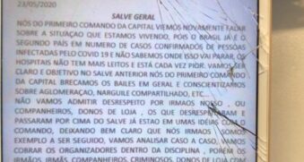 O 'salve' com a ameaça contido no celular de integrante da facção, em Praia Grande.