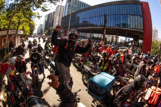 Entregadores durante protesto em S&atilde;o Paulo