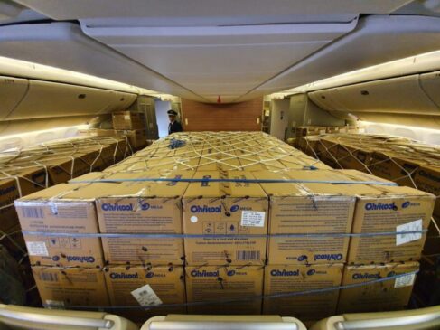 Carregamento de máscaras importadas da China chegou ao Aeroporto Internacional de Guarulhos, nesta terça-feira (7)