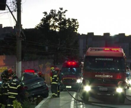 De acordo com o Corpo de Bombeiros, o motorista perdeu o controle e bateu em um poste por volta das 5h