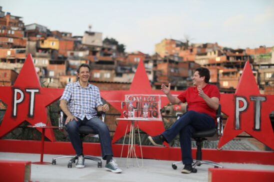 Fernando Haddad e Jilmar Tatto durante a convenção