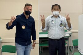 No primeiro turno, Engenheiro Daniel (à dir.) terminou em primeiro, recebendo 46.350 votos e Aprígio, obteve 44,400 votos