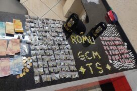 Foram encontrados 196 pinos de cocaína, 158 pedras de crack e 130 porções de maconha