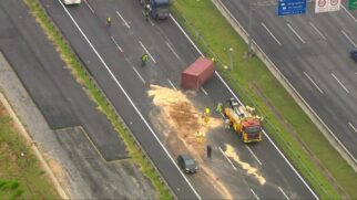 Não houve queda de carga, mas foi jogada serra na via
