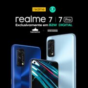 O destaque fica com o realme 7 Pro, conhecido por revolucionar o carregamento rápido, alcançando a capacidade máxima em apenas 34 minutos