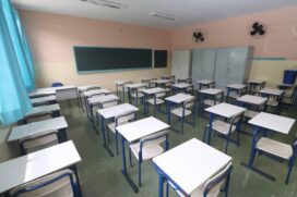 Sala de aula vazia em Ribeir&atilde;o Pires, no ABC Paulista