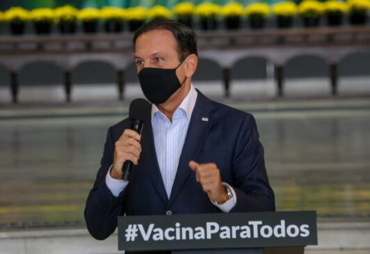 João Doria, então governador de São Paulo, durante coletiva de imprensa