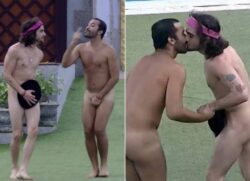 Fiuk e Gilberto dão selinho e pulam pelados na piscina do BBB21