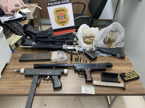 Armas e munições apreendidas durante operação policial em SP