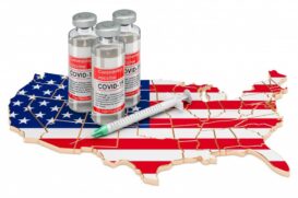 Vacina contra Covid na bandeira dos Estados Unidos
