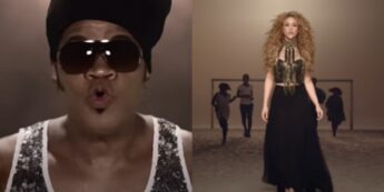 Carlinhos Brown e Shakira no clipe de 'La La La', clipe feito para a Copa do Mundo de 2014