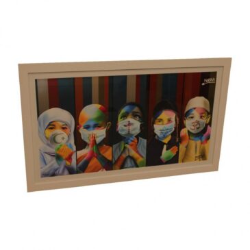 Gravura assinada por Kobra mostra crianças de diferentes etnias e religiões orando juntas