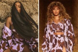 MC Rebecca e Beyoncé usando o mesmo look da coleção da norte-americana