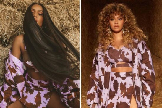 MC Rebecca e Beyoncé usando o mesmo look da coleção da norte-americana