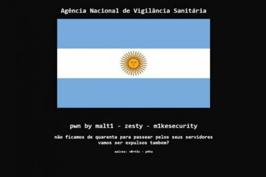 Anvisa tem página hackeada com bandeira da Argentina