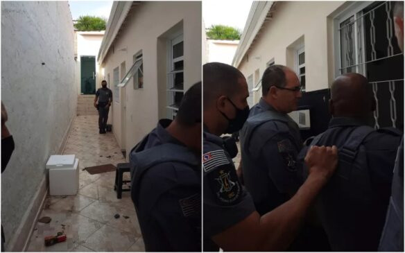 Momento em que os agentes pedem para o agressor se entregar