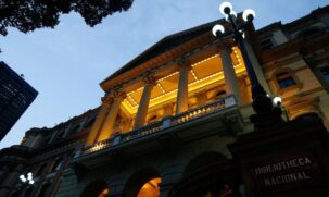 Biblioteca Nacional, na região central do Rio de Janeiro, estava fechada ao acesso geral por conta da pandemia da Covid-19