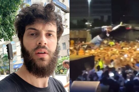 Humorista Diogo Defante se machuca após pular em plateia