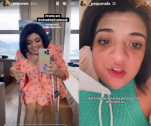 Pequena Lô em uma foto um antes de embarcar e à direita relatando o caso de preconceito