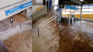 Video mostra grande volume de água dentro da estação de trem